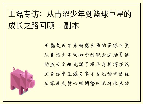 王磊专访：从青涩少年到篮球巨星的成长之路回顾 - 副本